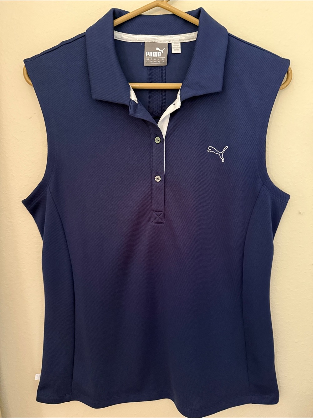 Puma Navy Sleeveless Polo Golf Top with White Trim